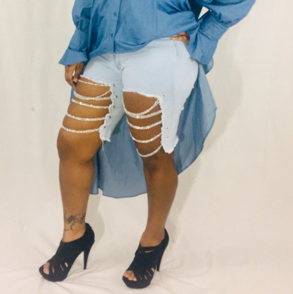 Jean Shorts with Chains